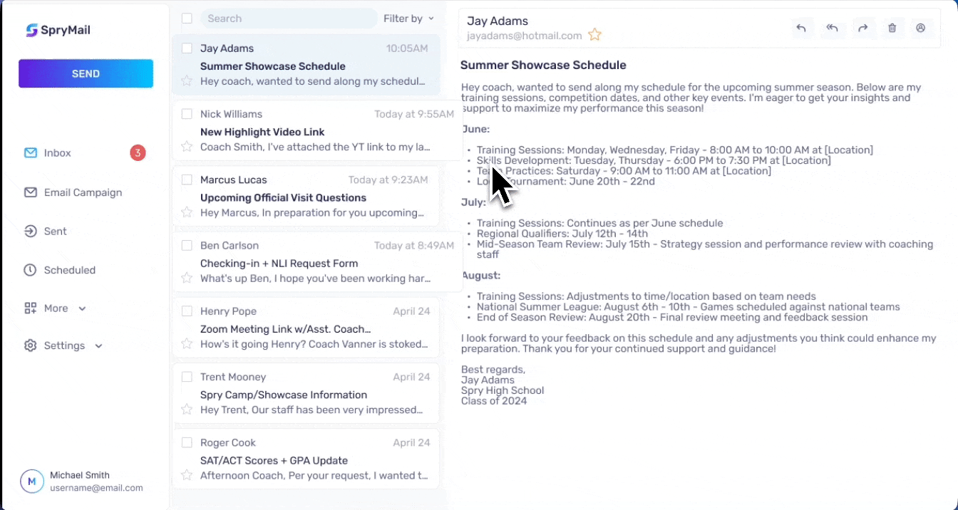 Paperwork Student-Athlete Interface
